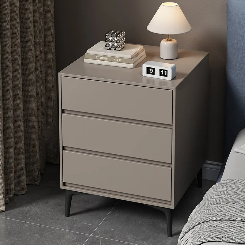 Modern Luxury Plywood Sintered Stone Carbon Steel Rectangular Nightstand With 3 Drawers For Bedroom