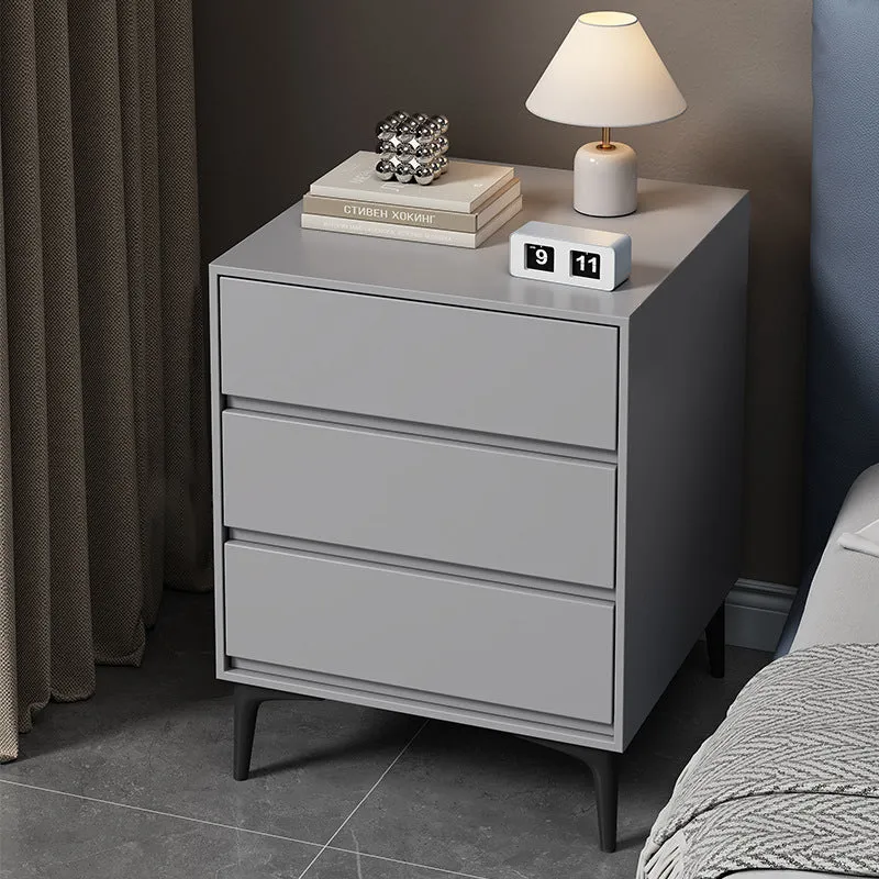 Modern Luxury Plywood Sintered Stone Carbon Steel Rectangular Nightstand With 3 Drawers For Bedroom