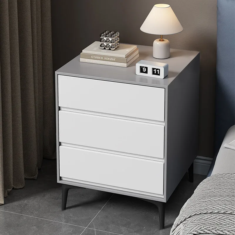 Modern Luxury Plywood Sintered Stone Carbon Steel Rectangular Nightstand With 3 Drawers For Bedroom