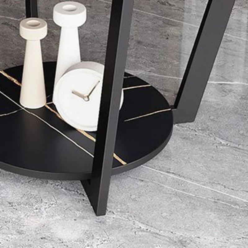 Contemporary Nordic Round Square Iron Rock Slab Side Table 2-Tier For Living Room