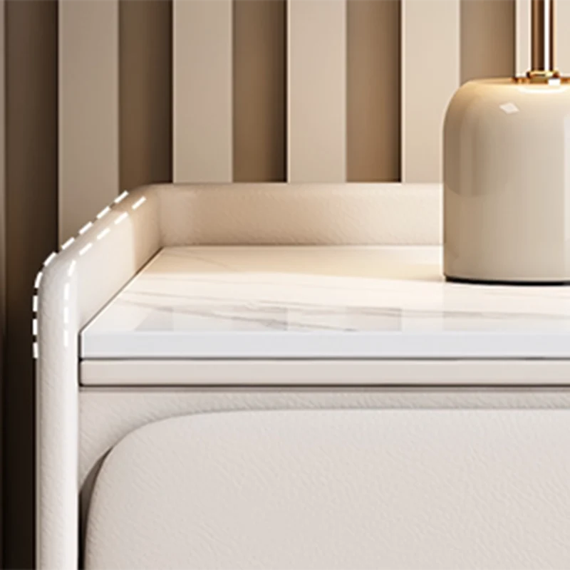 Contemporary Scandinavian Sintered Stone Scratch-Resistant Pet-Friendly Leather Plywood Carbon Steel Pine Rounded Rectangle Nightstand With 2 Drawers For Bedroom