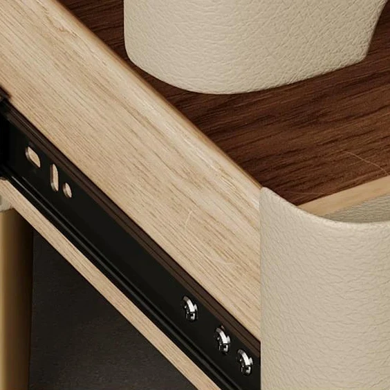 Contemporary Scandinavian Sintered Stone Cat-Scratch Leather MDF Stainless Steel Rounded Square Cylinder Nightstand With 2 Drawers For Bedroom