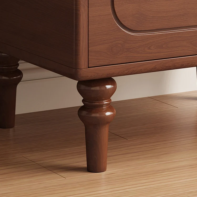 Traditional Chinese Pine Wood Plywood Rubberwood Rounded Square Cylinder Nightstand With 2 Drawers For Bedroom
