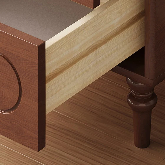 Traditional Chinese Pine Wood Plywood Rubberwood Rounded Square Cylinder Nightstand With 2 Drawers For Bedroom