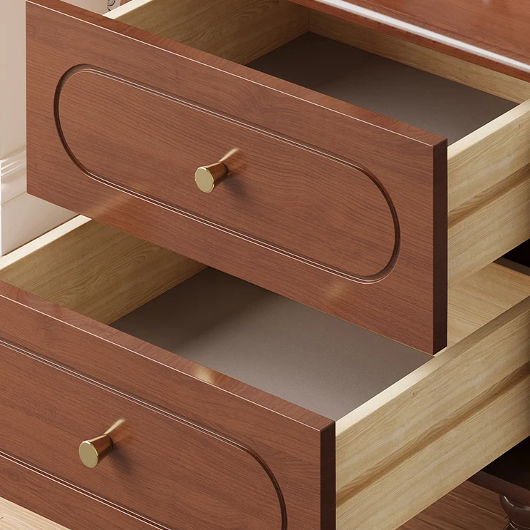 Traditional Chinese Pine Wood Plywood Rubberwood Rounded Square Cylinder Nightstand With 2 Drawers For Bedroom
