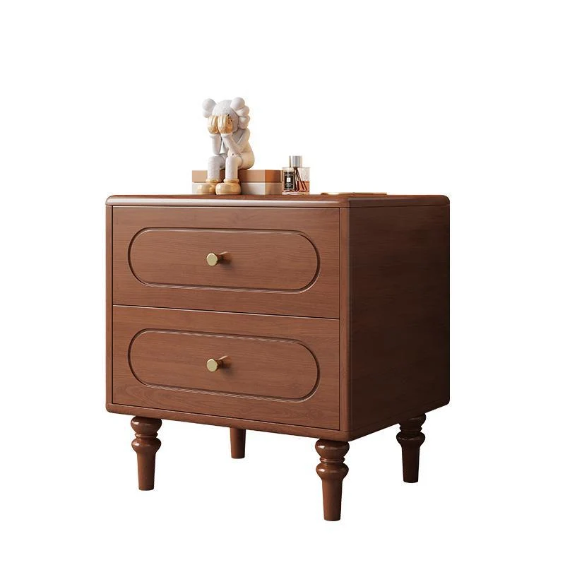 Traditional Chinese Pine Wood Plywood Rubberwood Rounded Square Cylinder Nightstand With 2 Drawers For Bedroom
