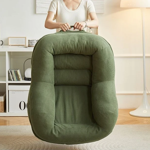 Modern Minimalist Corduroy PP Cotton U-Shaped Rounded Square Accent Chair With Backrest Armrest For Living Room
