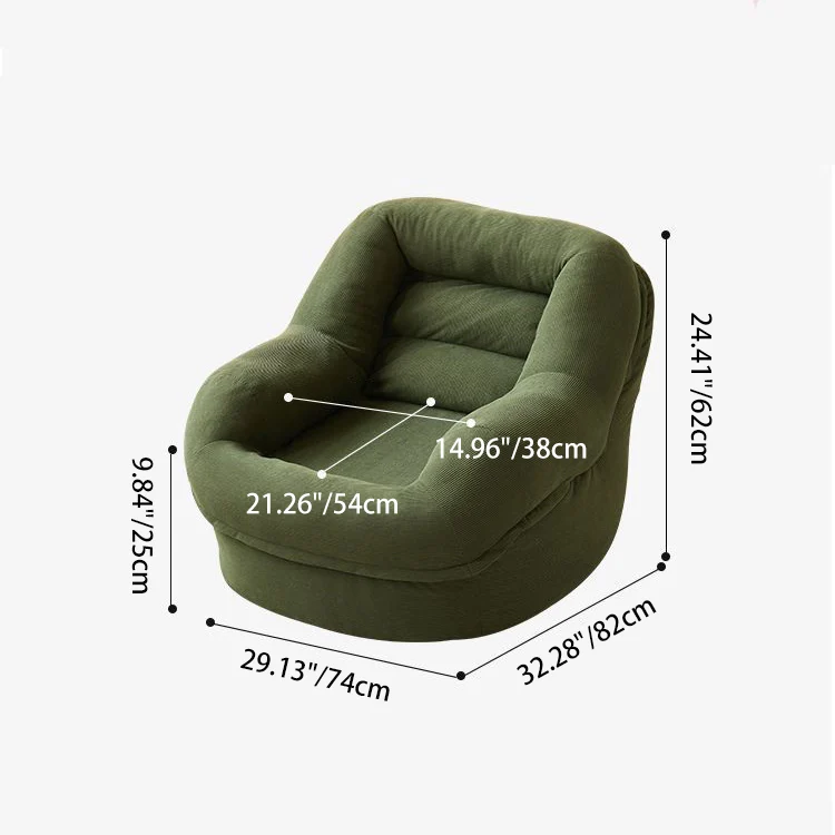 Modern Minimalist Corduroy PP Cotton U-Shaped Rounded Square Accent Chair With Backrest Armrest For Living Room