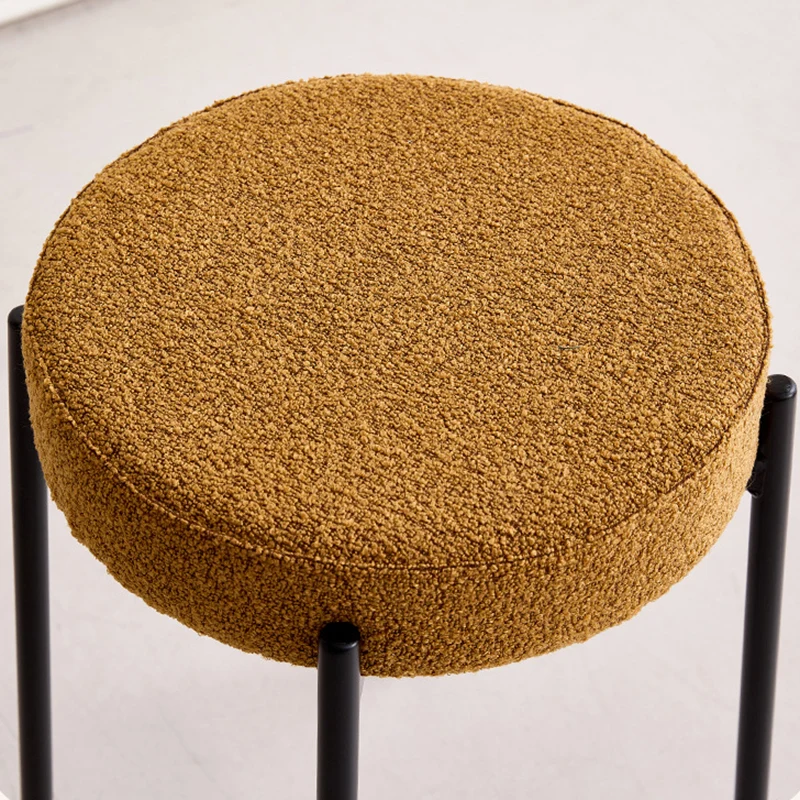 Contemporary Scandinavian Iron Cotton Linen Round Vanity Stool Armless For Bedroom
