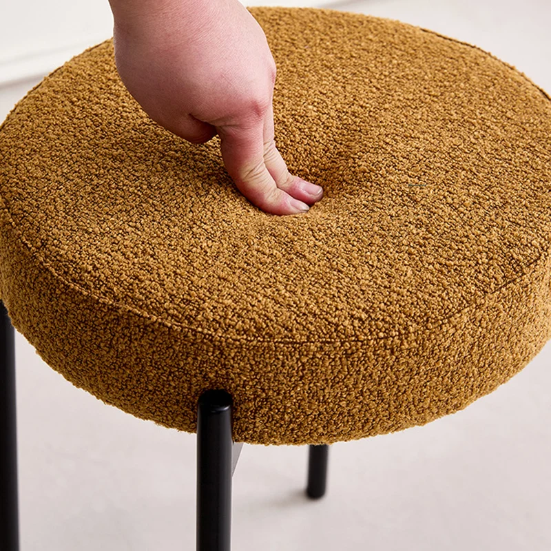 Contemporary Scandinavian Iron Cotton Linen Round Vanity Stool Armless For Bedroom