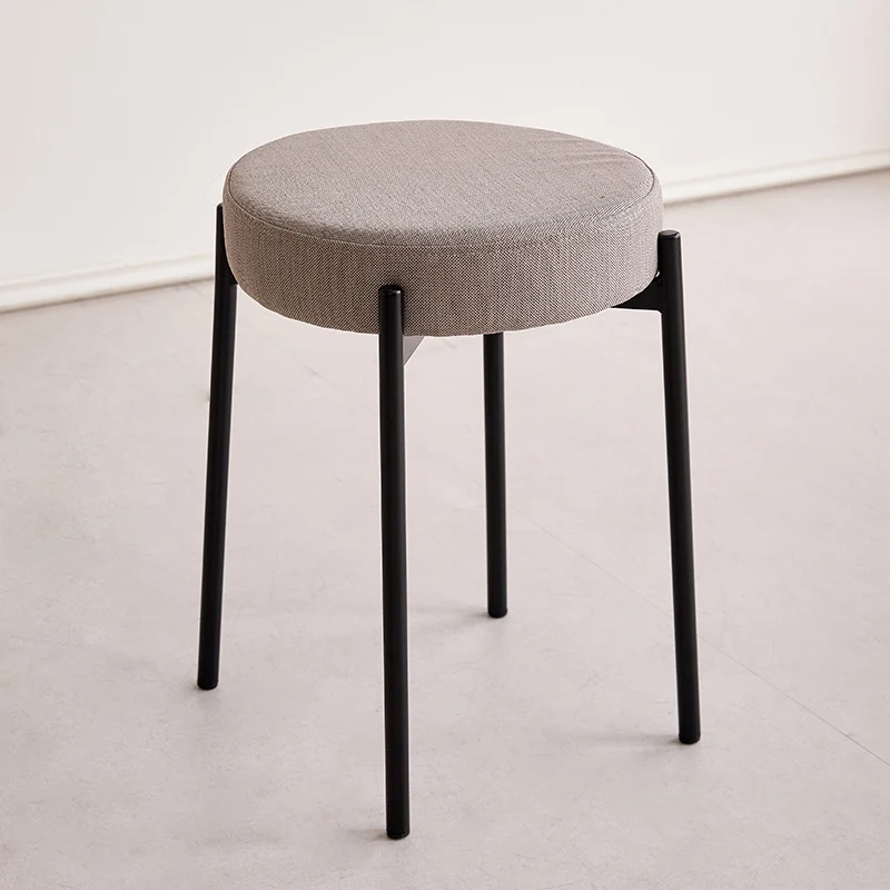 Contemporary Scandinavian Iron Cotton Linen Round Vanity Stool Armless For Bedroom