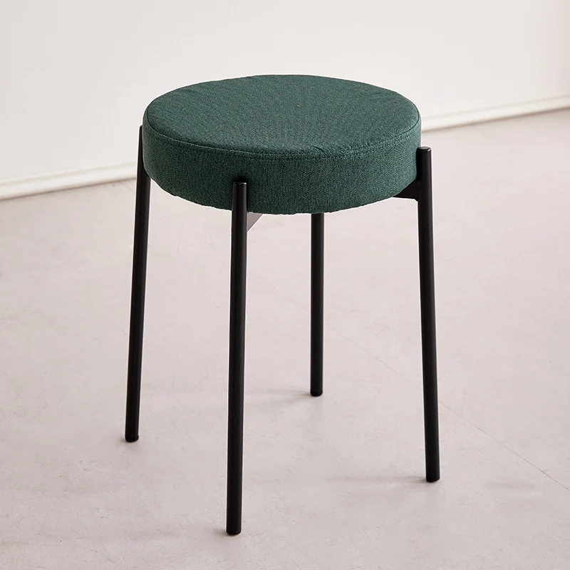 Contemporary Scandinavian Iron Cotton Linen Round Vanity Stool Armless For Bedroom