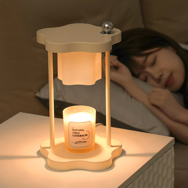 Modern Minimalist Metal Rubberwood Flower 1-Light Melting Wax Table Lamp For Bedroom