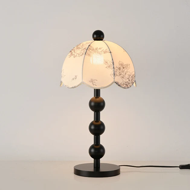 Traditional Chinese Spherical Cylindrical Wooden Fabric 1- Light Table Lamp For Bedroom