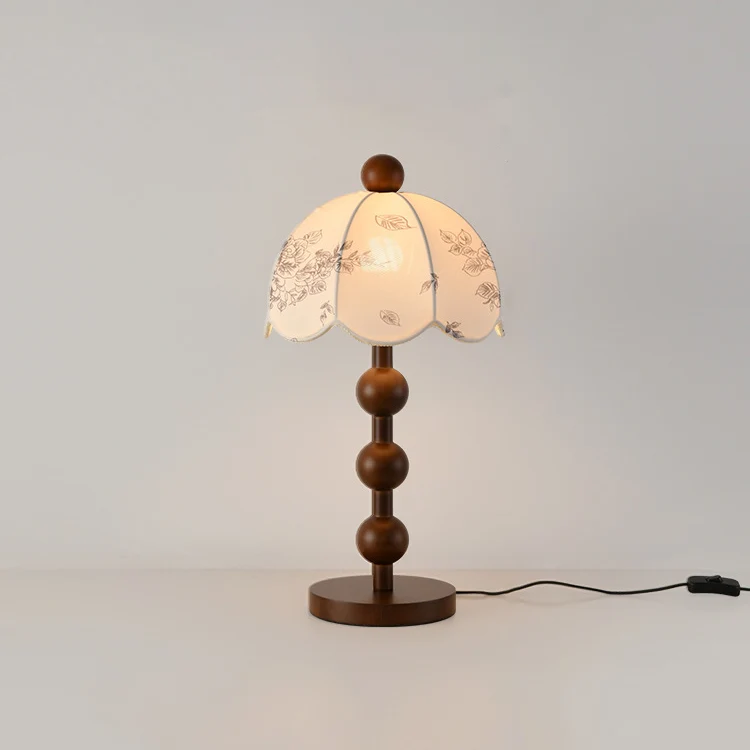 Traditional Chinese Spherical Cylindrical Wooden Fabric 1- Light Table Lamp For Bedroom