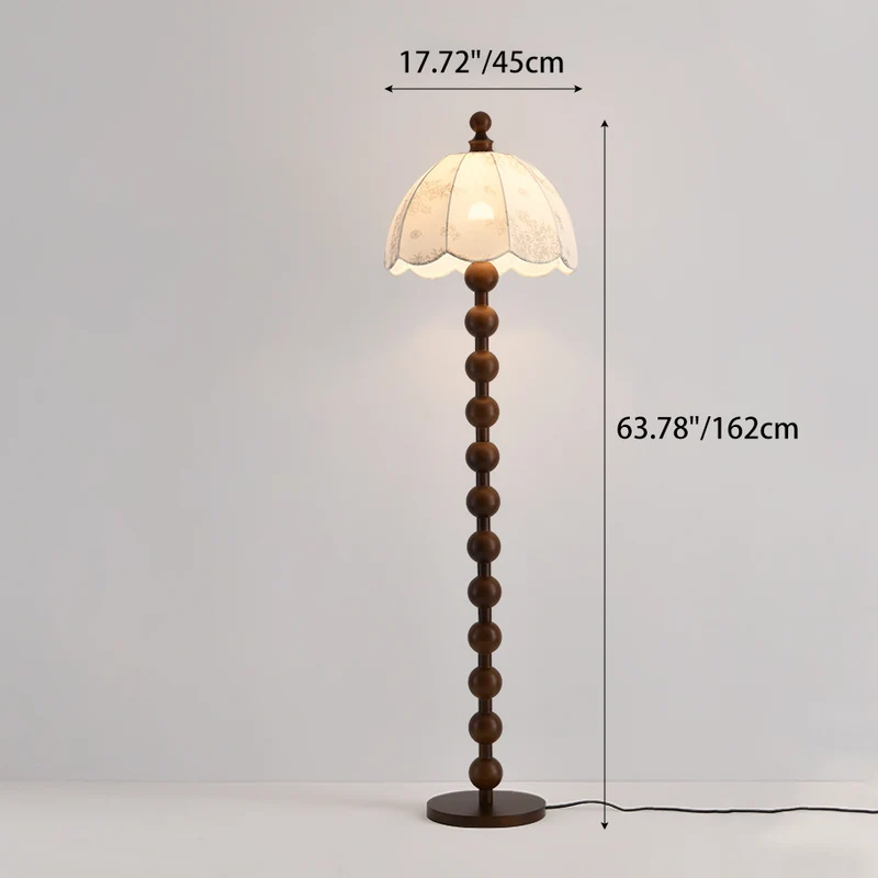 Traditional Chinese Spherical Cylindrical Wooden Fabric 1-Light Standing Floor Lamp For Living Room