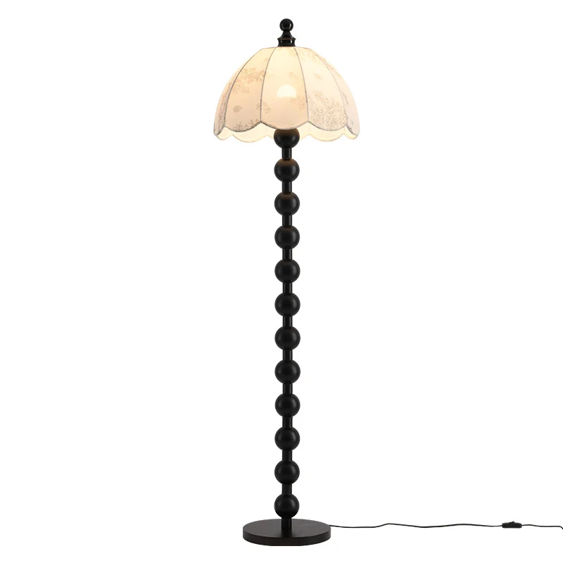 Traditional Chinese Spherical Cylindrical Wooden Fabric 1-Light Standing Floor Lamp For Living Room