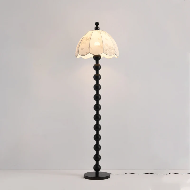 Traditional Chinese Spherical Cylindrical Wooden Fabric 1-Light Standing Floor Lamp For Living Room