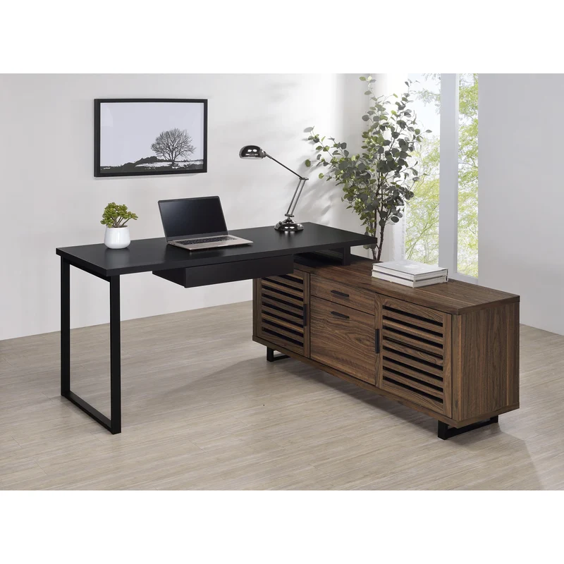 Coaster Furniture Maddox 801861 60-inch L-Shape Office Computer Desk - Black and Walnut