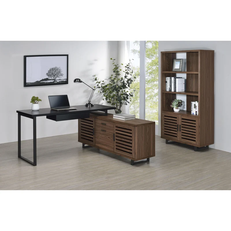 Coaster Furniture Maddox 801861 60-inch L-Shape Office Computer Desk - Black and Walnut