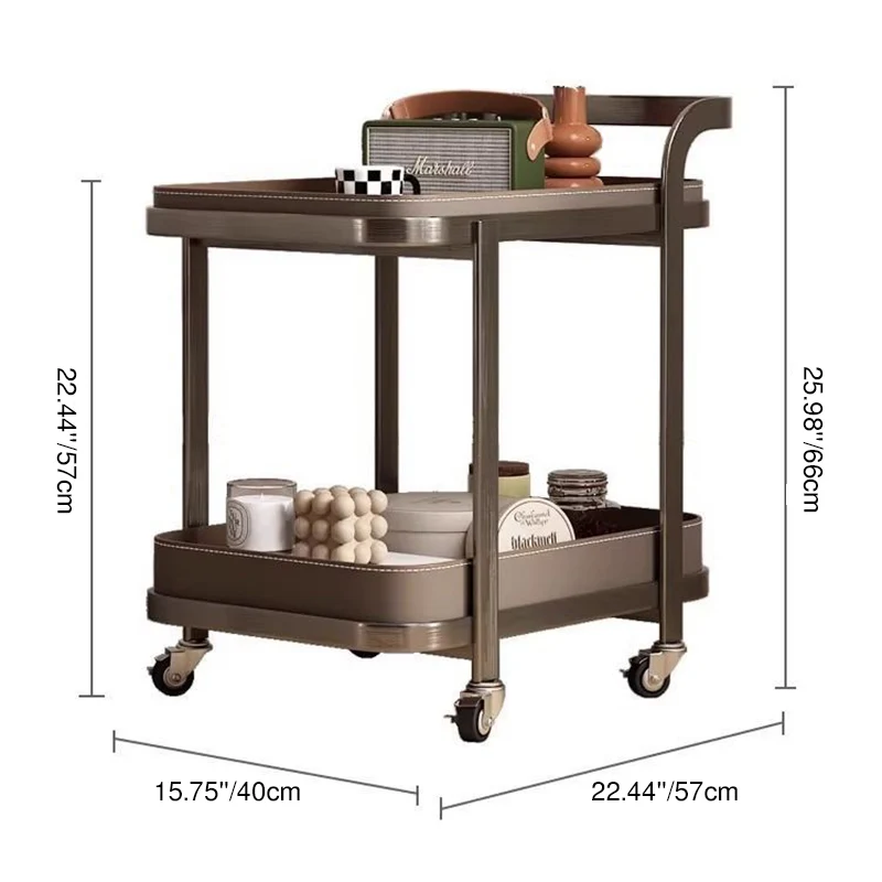 Contemporary Luxury Movable Rectangular Carbon Steel Saddle-Style Faux Leather End Table 2-Tier For Living Room