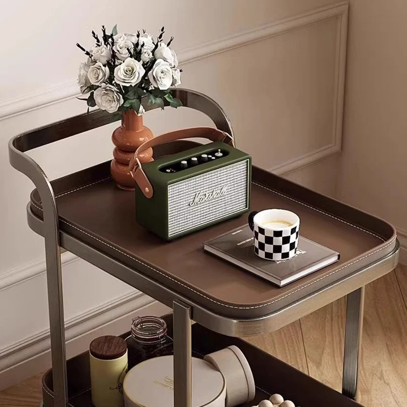 Contemporary Luxury Movable Rectangular Carbon Steel Saddle-Style Faux Leather End Table 2-Tier For Living Room