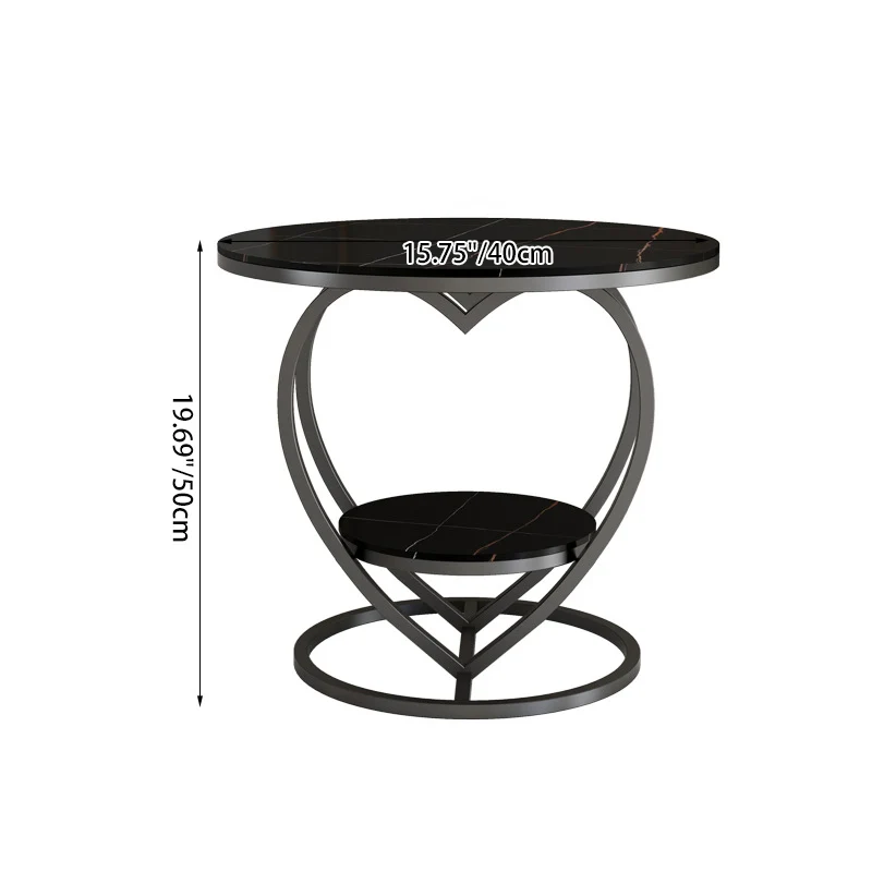 Contemporary Creative Round Heart Shaped Iron Rock Slab Side Table 2 - Tier For Living Room