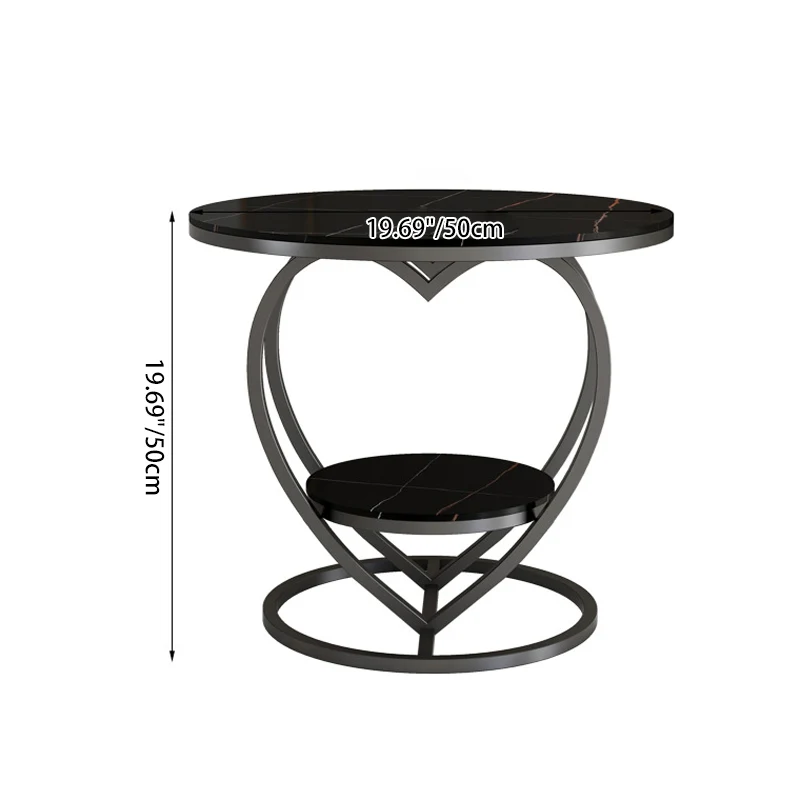 Contemporary Creative Round Heart Shaped Iron Rock Slab Side Table 2 - Tier For Living Room