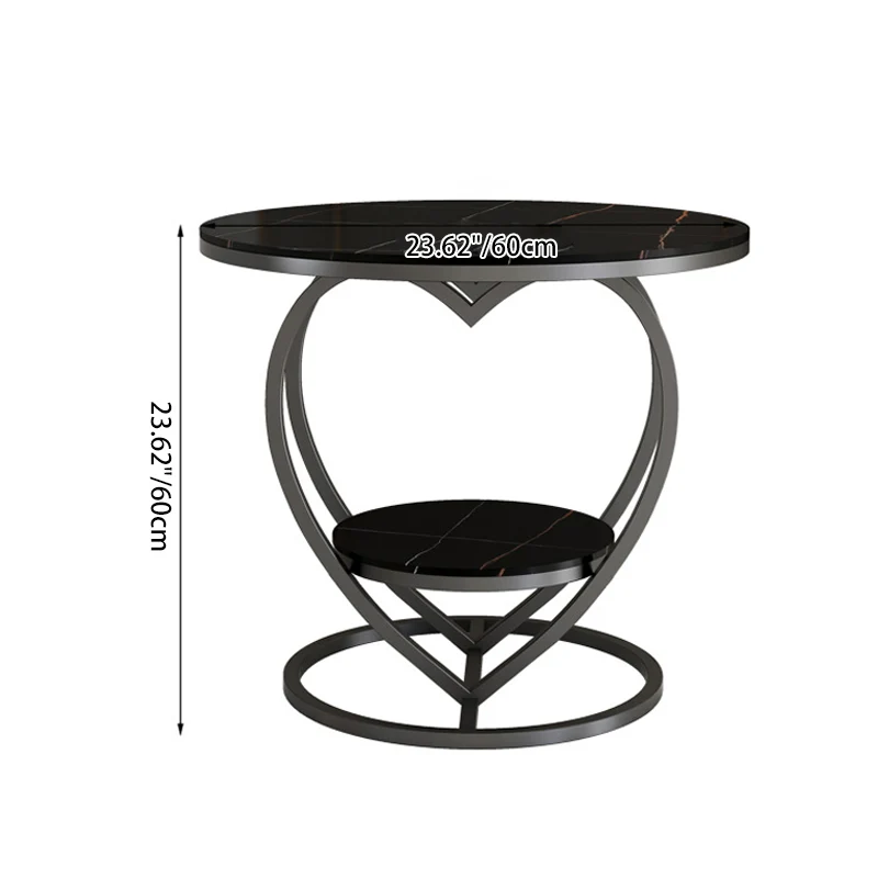 Contemporary Creative Round Heart Shaped Iron Rock Slab Side Table 2 - Tier For Living Room
