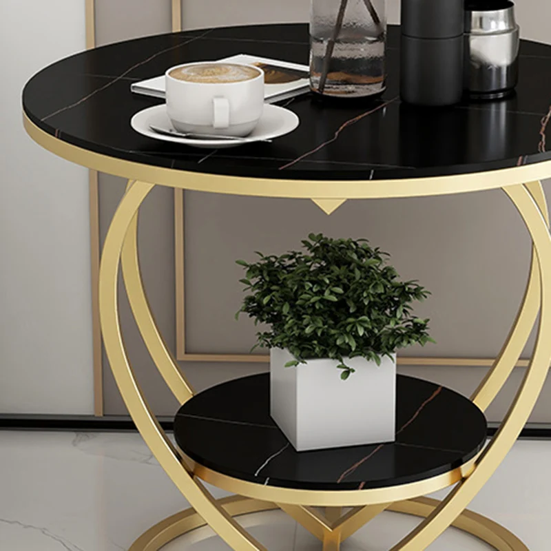Contemporary Creative Round Heart Shaped Iron Rock Slab Side Table 2 - Tier For Living Room