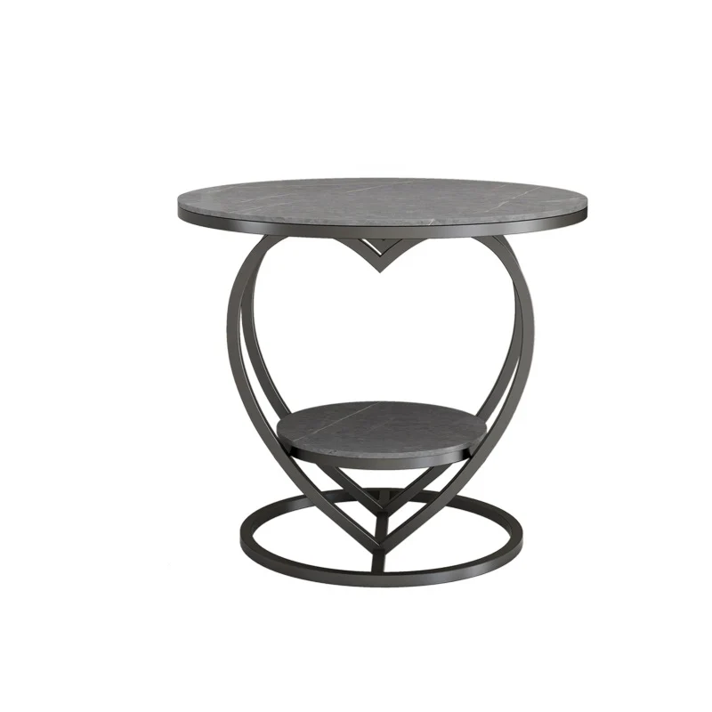 Contemporary Creative Round Heart Shaped Iron Rock Slab Side Table 2 - Tier For Living Room