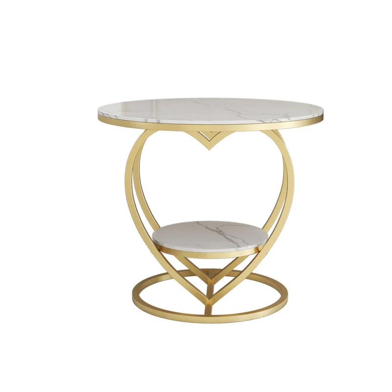 Contemporary Creative Round Heart Shaped Iron Rock Slab Side Table 2 - Tier For Living Room