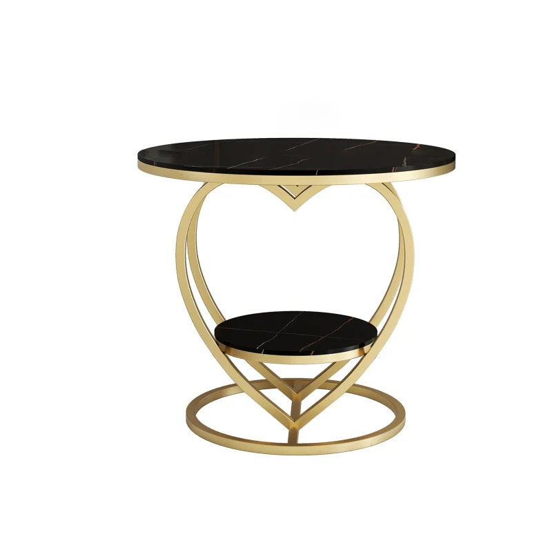 Contemporary Creative Round Heart Shaped Iron Rock Slab Side Table 2 - Tier For Living Room