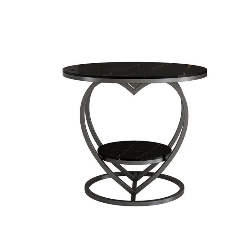 Contemporary Creative Round Heart Shaped Iron Rock Slab Side Table 2 - Tier For Living Room