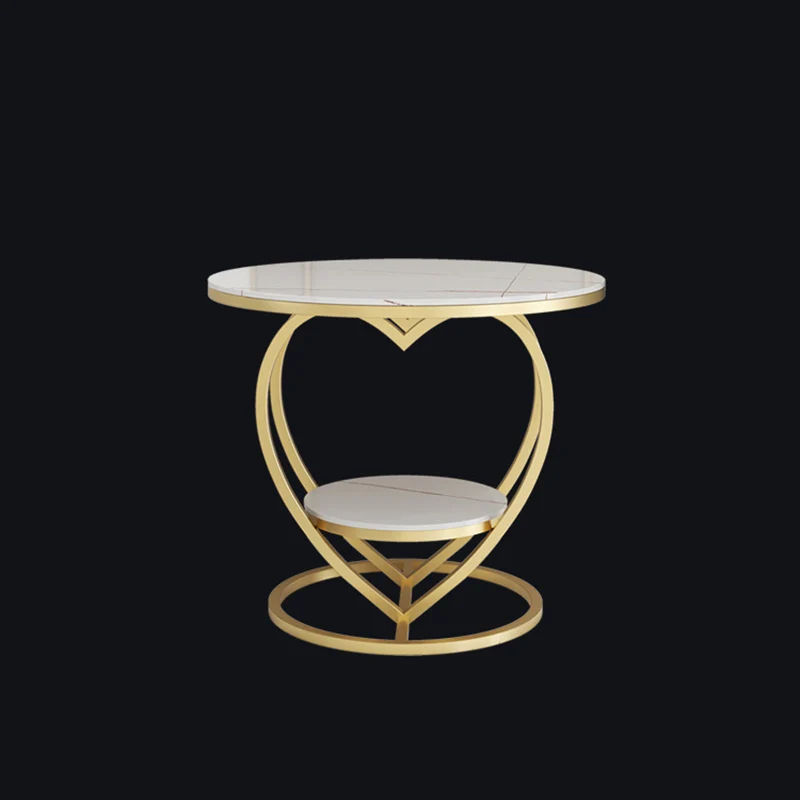 Contemporary Creative Round Heart Shaped Iron Rock Slab Side Table 2 - Tier For Living Room