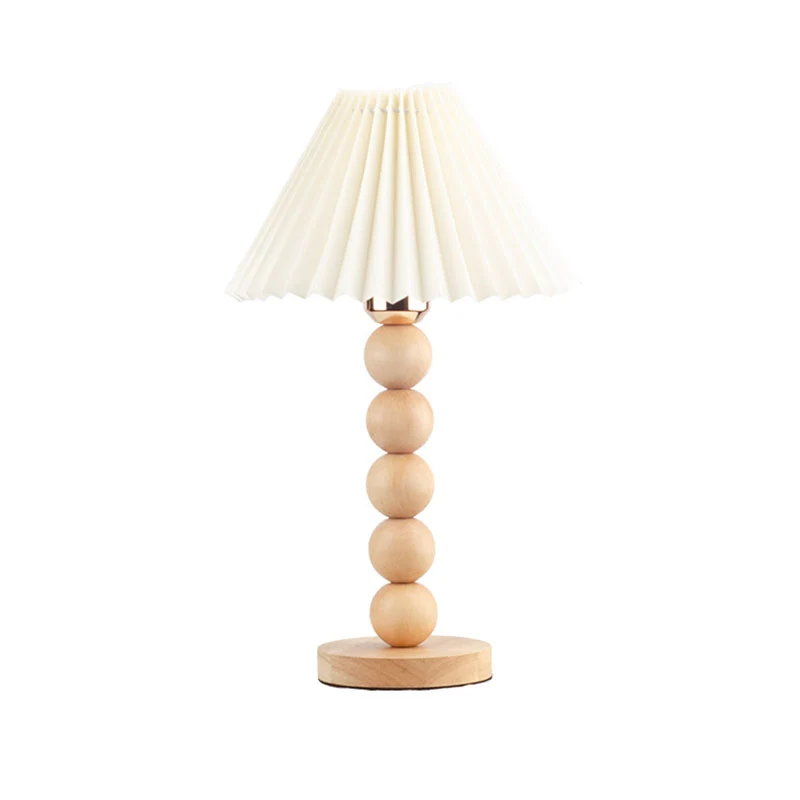 Traditional Vintage Pleated Gourd Shaped Oak Fabric 1-Light Table Lamp For Bedroom