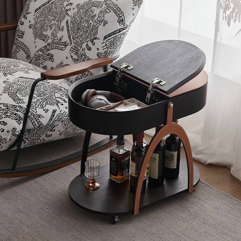 Traditional Vintage Movable Oval MDF Carbon Steel Saddle-Style Faux Leather Side Table 2-Tier For Living Room