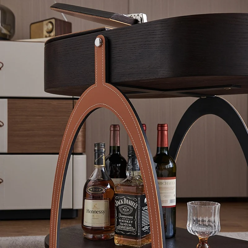 Traditional Vintage Movable Oval MDF Carbon Steel Saddle-Style Faux Leather Side Table 2-Tier For Living Room