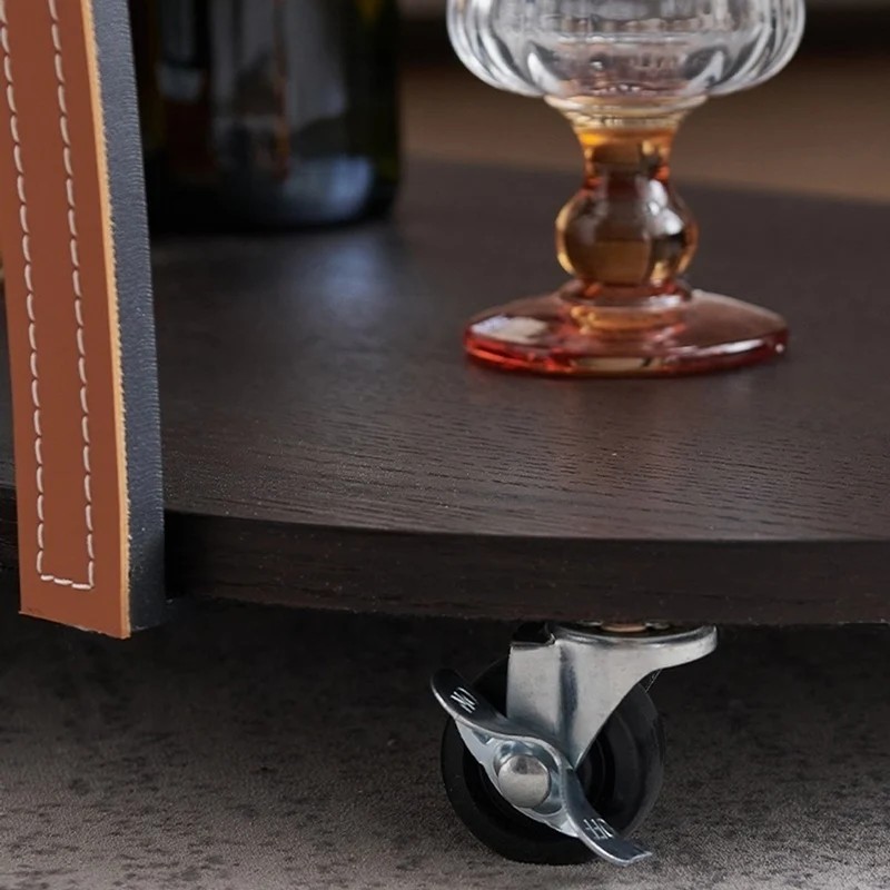 Traditional Vintage Movable Oval MDF Carbon Steel Saddle-Style Faux Leather Side Table 2-Tier For Living Room