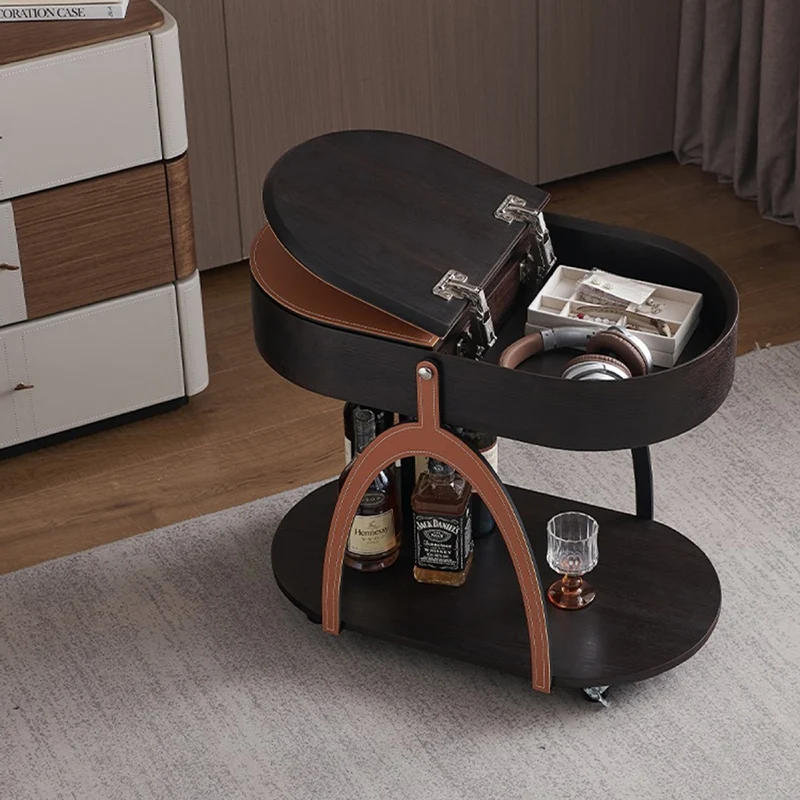 Traditional Vintage Movable Oval MDF Carbon Steel Saddle-Style Faux Leather Side Table 2-Tier For Living Room