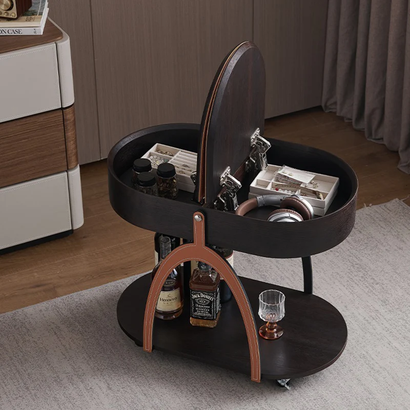 Traditional Vintage Movable Oval MDF Carbon Steel Saddle-Style Faux Leather Side Table 2-Tier For Living Room