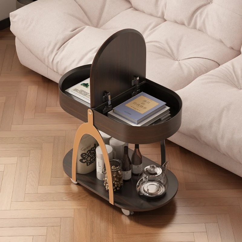 Traditional Vintage Movable Oval MDF Carbon Steel Saddle-Style Faux Leather Side Table 2-Tier For Living Room