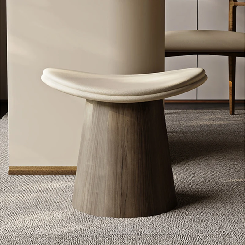 Traditional Vintage Arc Plywood Microfiber Leather Sponge Low Stool Backless Armless For Living Room