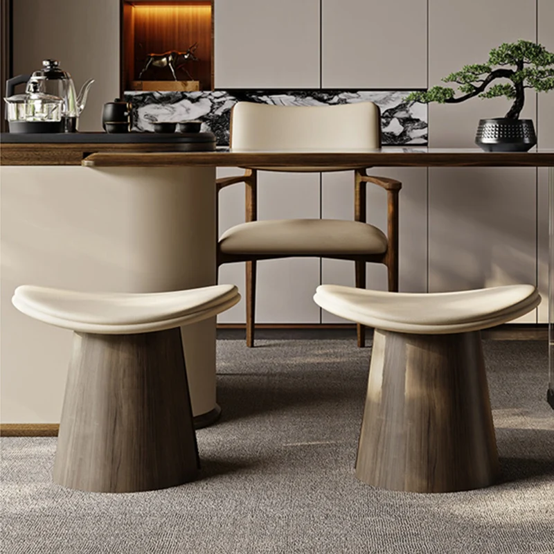 Traditional Vintage Arc Plywood Microfiber Leather Sponge Low Stool Backless Armless For Living Room
