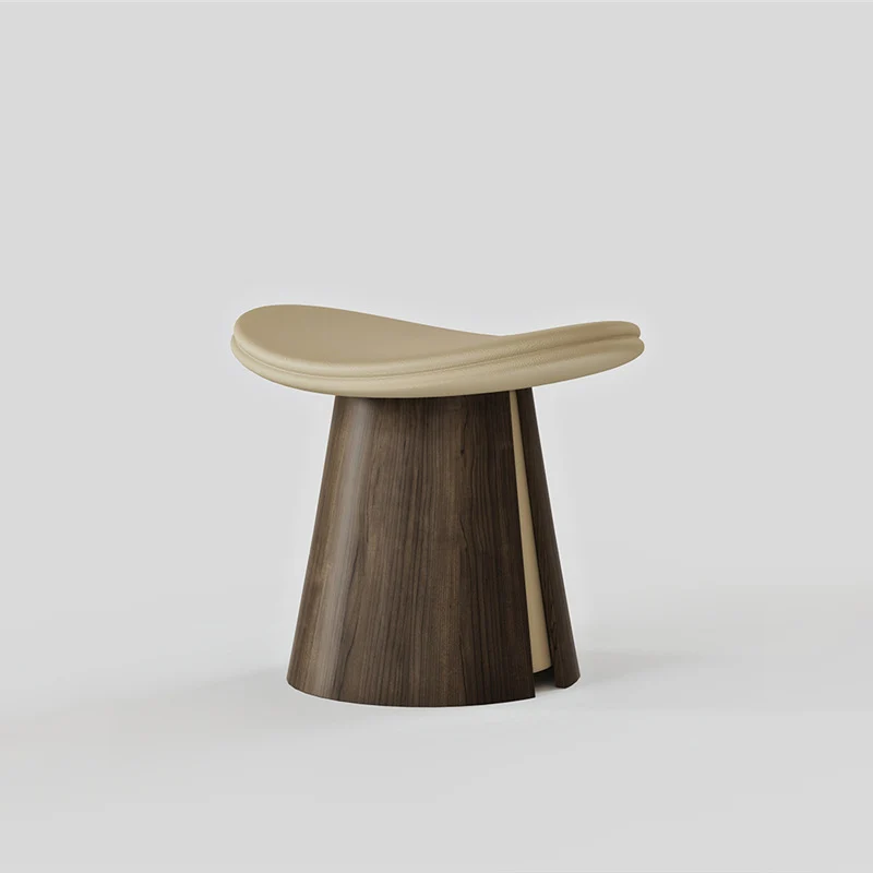 Traditional Vintage Arc Plywood Microfiber Leather Sponge Low Stool Backless Armless For Living Room
