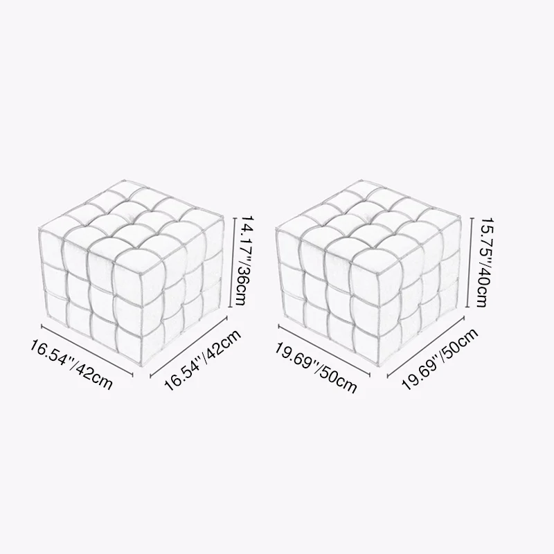 Modern Minimalist Cube Wood Board Faux Leather Sponge Footstool Backless Armless For Living Room