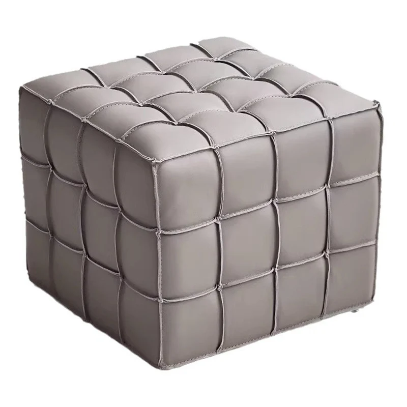 Modern Minimalist Cube Wood Board Faux Leather Sponge Footstool Backless Armless For Living Room