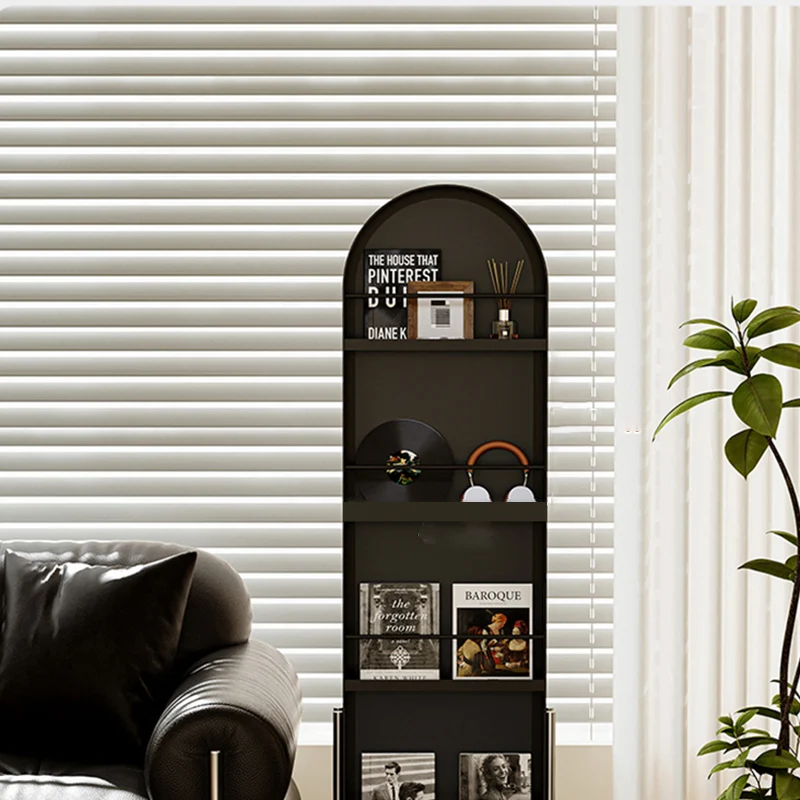 Modern Minimalist Movable Rotatable Oval Carbon Steel Faux Leather Glass Mirror Bookshelf 1-Basket For Bedroom