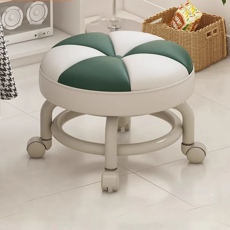 Modern Simplicity Kids Movable Round PU Leather Carbon Steel Sponge Low Stool For Living Room