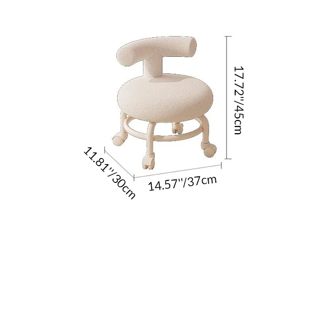 Contemporary Scandinavian Fleece Sherpa Fabric Solid Wood Steel Round Curved Low Stool With Backrest For Living Room
